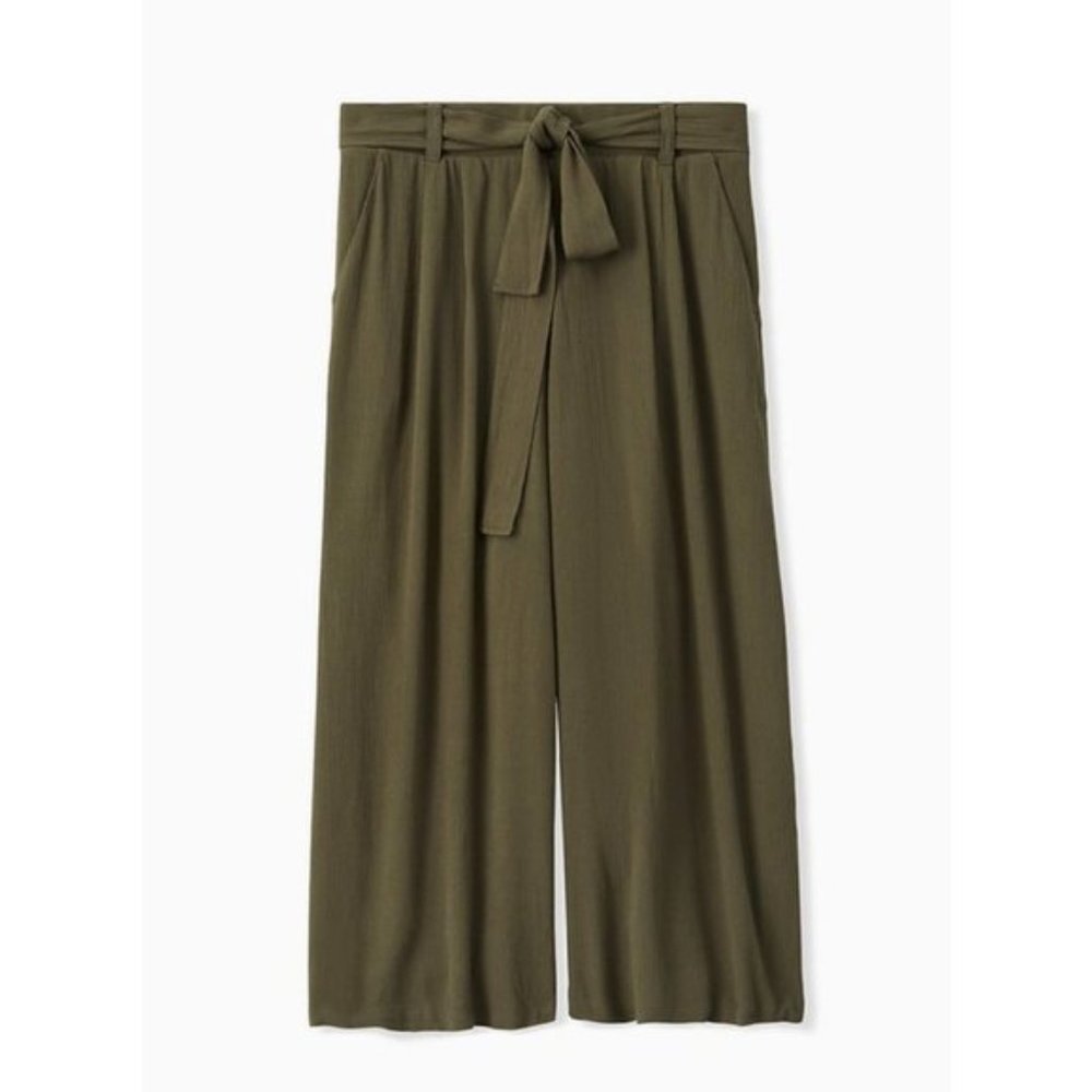 SOLD! Torrid Olive Crinkled Gauze Culotte Pants - Picture 1 of 9